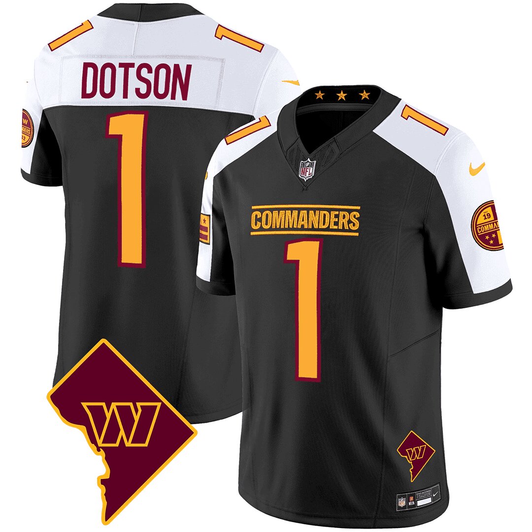 Men Washington Commanders 1 Dotson Black DC Map Patch 2024 Nike Vapor Limited NFL Jersey